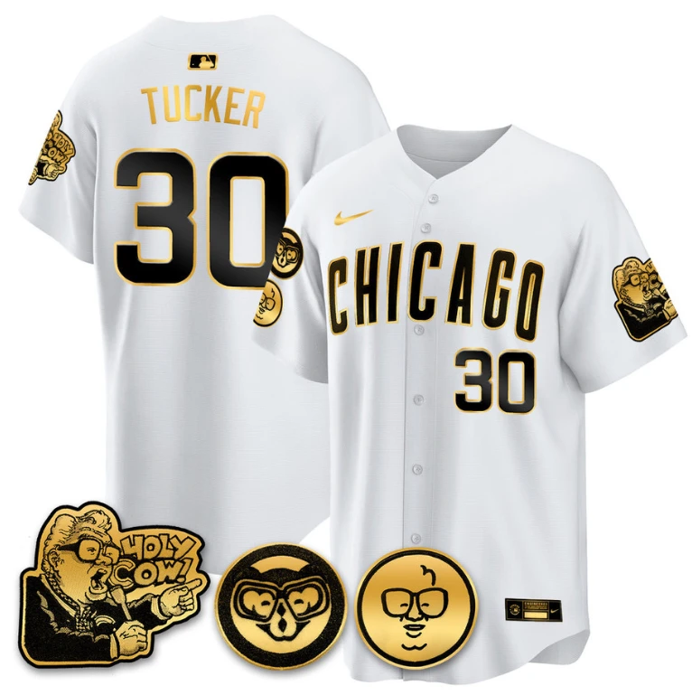 Kyle Tucker Jersey #30 Chicago Cubs Harry Caray Holy Cow Patch Premier Limited Stitched White Gold by My Store