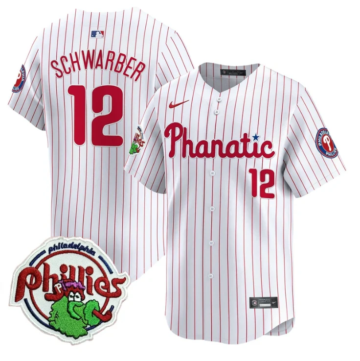 Kyle Schwarber Jersey #12 Phillies Phanatic Patch Vapor Premier Limited Stitched White Pinstripe by My Store