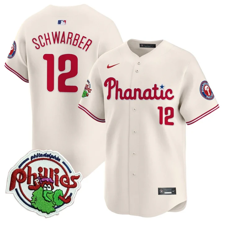 Kyle Schwarber Jersey #12 Phillies Phanatic Patch Vapor Premier Limited Stitched Cream by My Store