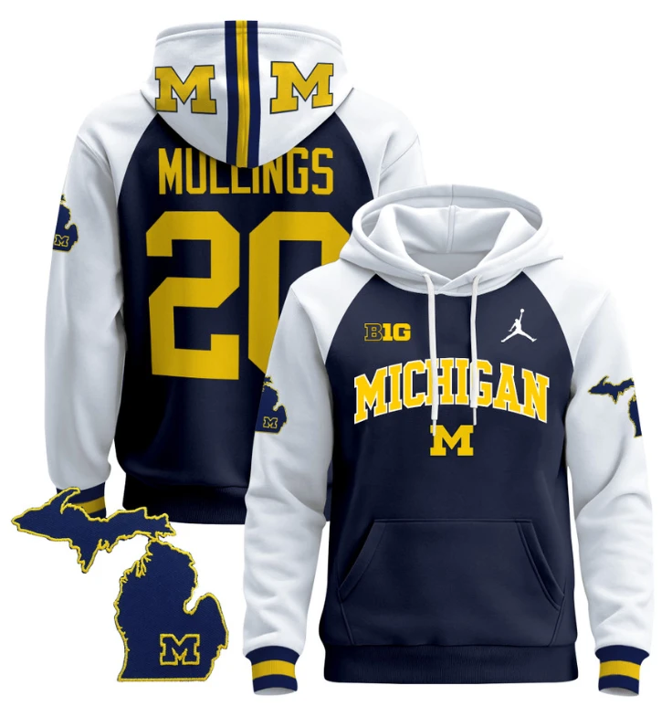 Kalel Mullings Hoodie #20 Michigan Wolverines 2024 Pullover V2 Maize Alternate by Hoodie Pullover