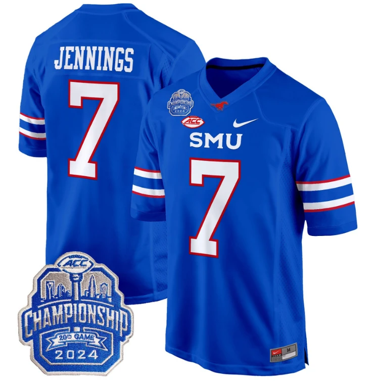 Kevin Jennings Jersey #7 SMU Mustangs 2024 ACC Championship Patch BLue by My Store