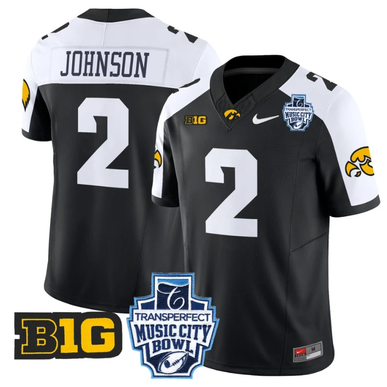 Kaleb Johnson Jersey #2 Iowa Hawkeyes 2024 Music City Bowl Patch Black Alternate by My Store