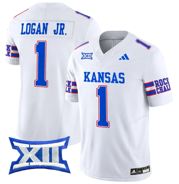 Kenny Logan Jr Jersey #1 Kansas Jayhawks 2024 Vapor College Football Vapor Limited White by My Store