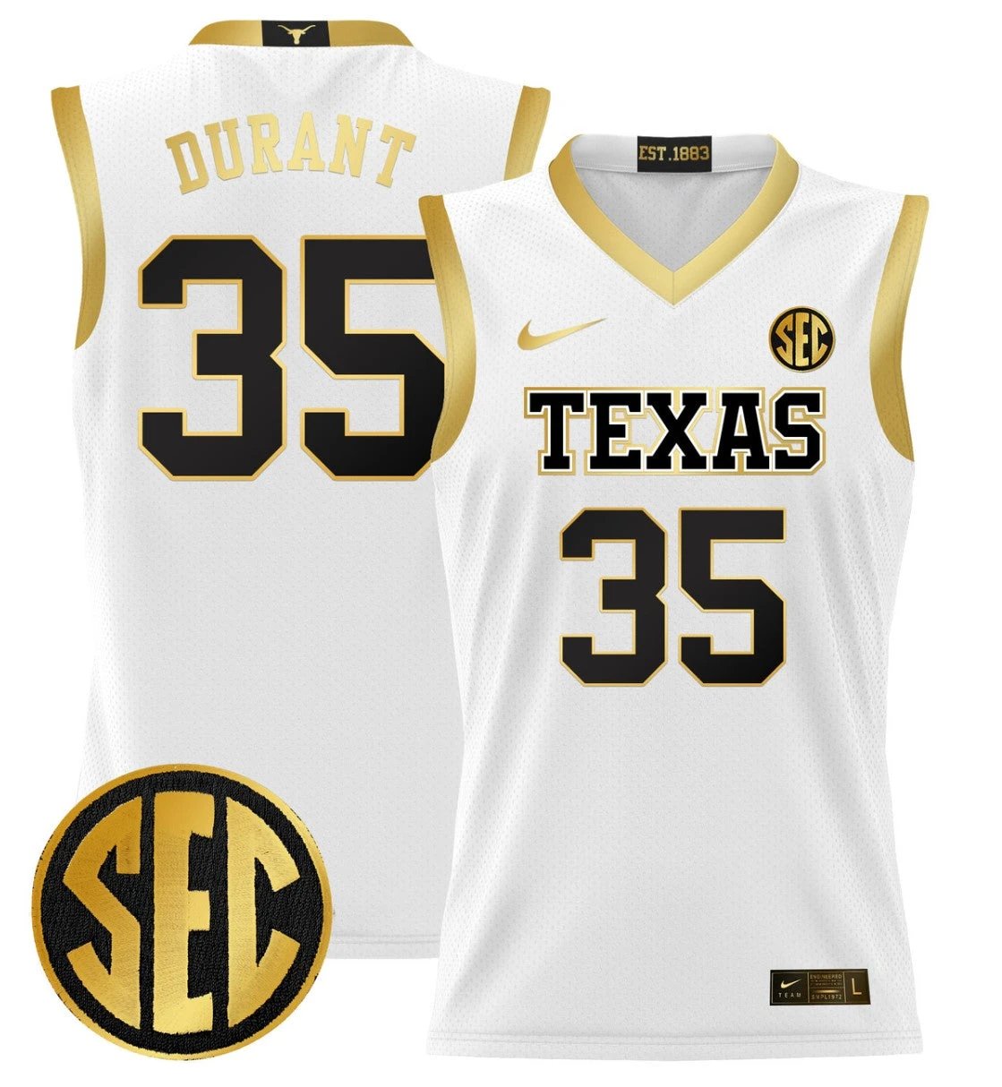 Kevin Durant Jersey #35 Texas Longhorns 2024 Lightweight Basketball White Gold by My store basketball