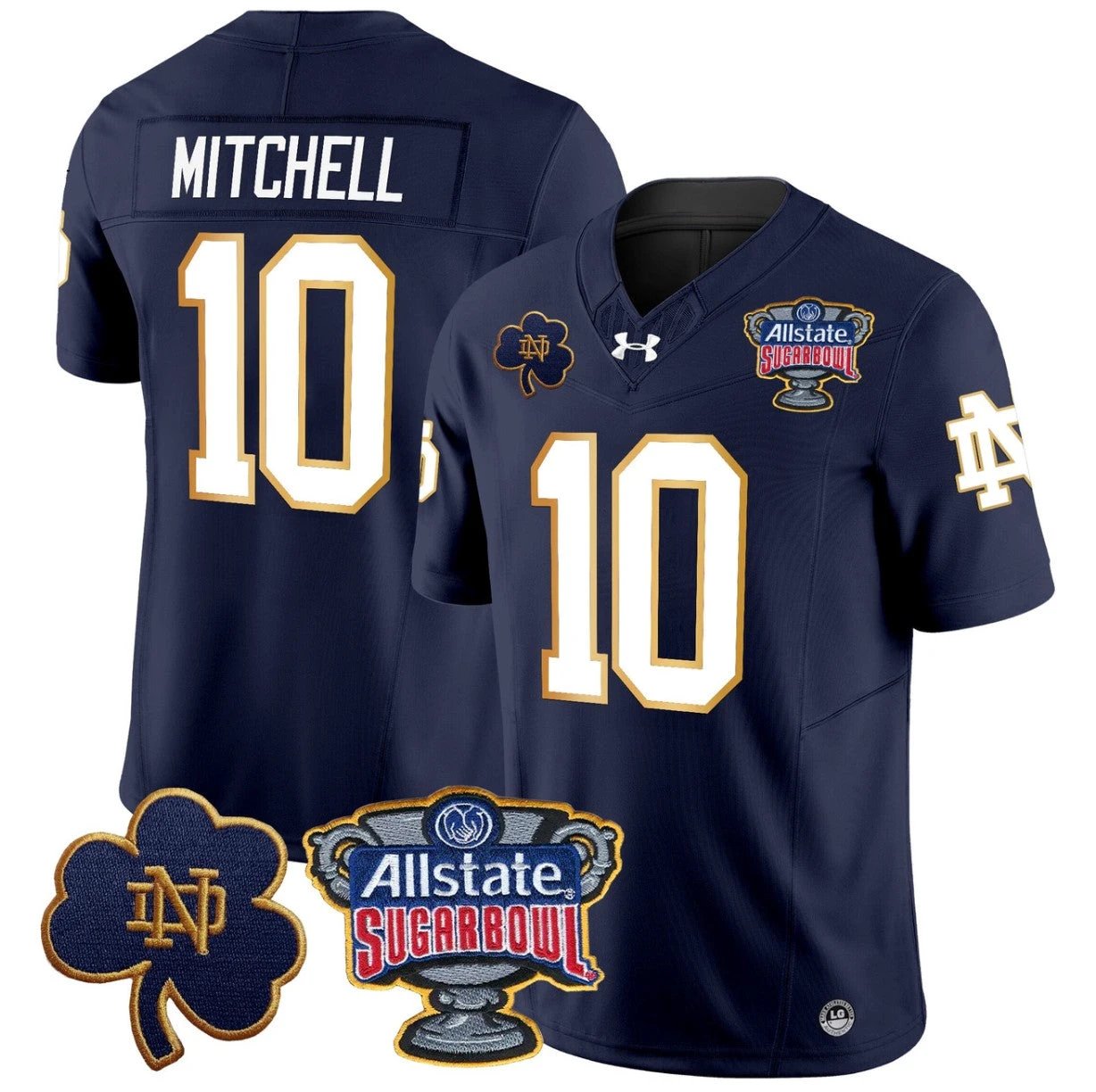 Kris Mitchell Jersey #10 Notre Dame 2024 Sugar Bowl Patch V2 Stitched Navy by NCAA Football Jersey
