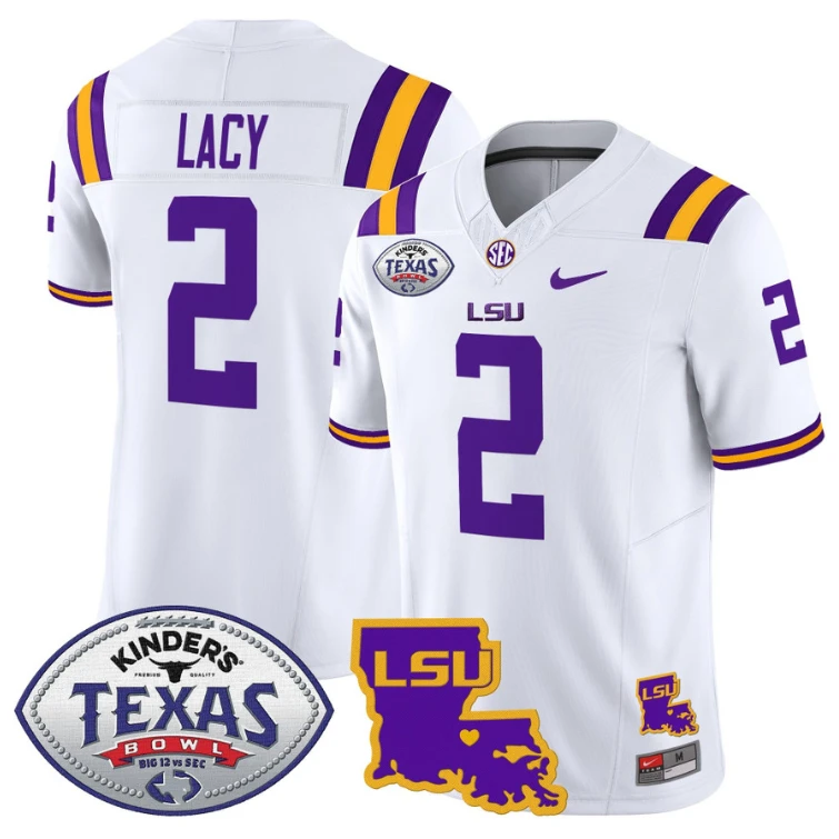 Kyren Lacy Jersey #2 LSU Tigers 2024 Texas Bowl Patch Football Stitched White by NCAA Football Jersey