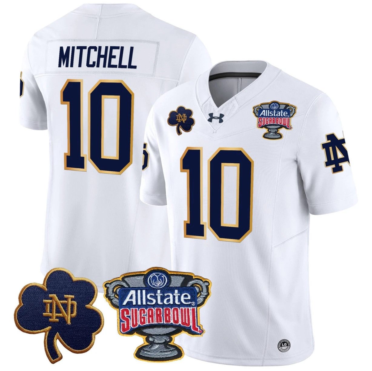 Kris Mitchell Jersey #10 Notre Dame 2024 Sugar Bowl Patch V2 Stitched White by NCAA Football Jersey