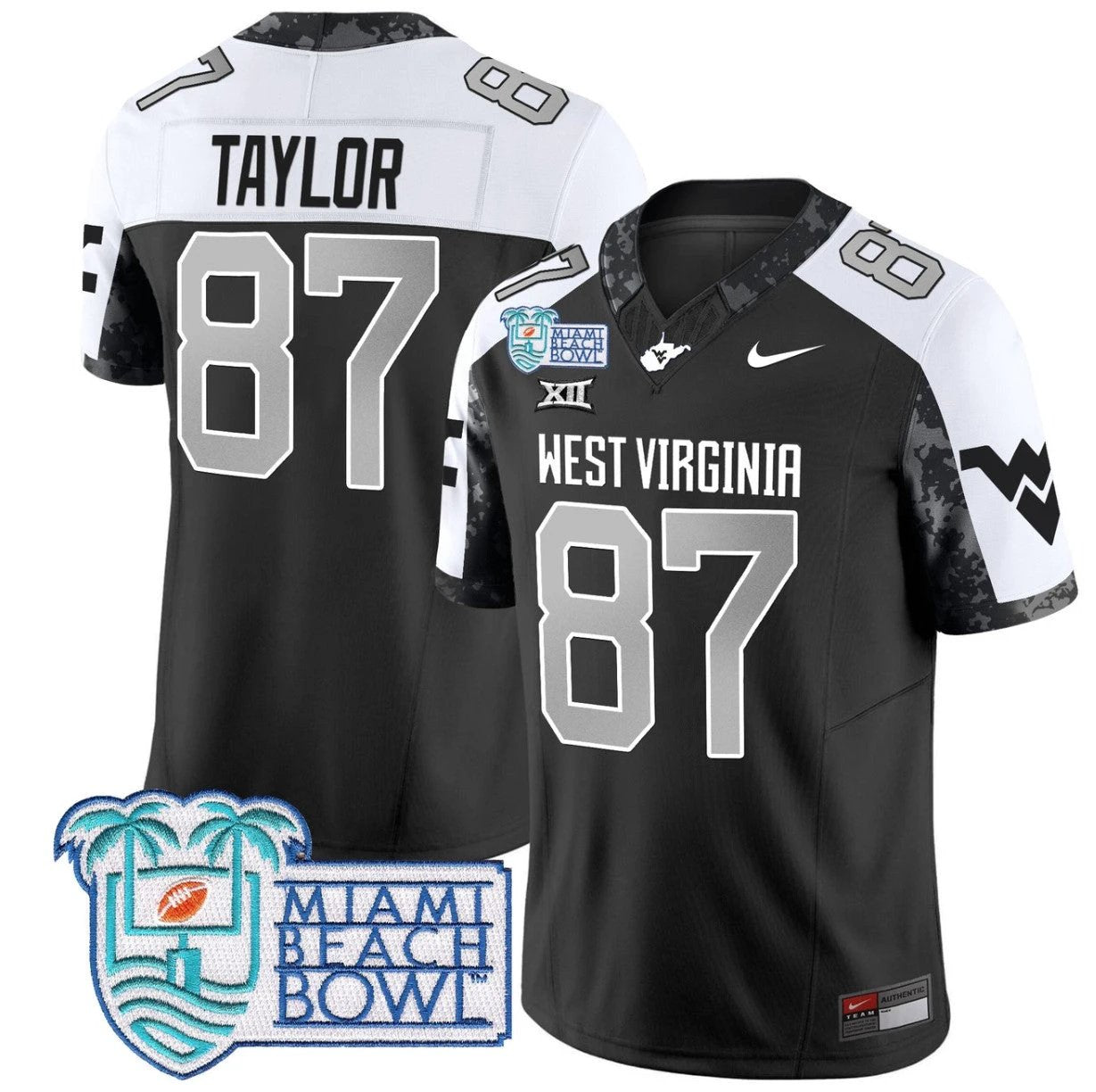 Kole Taylor Jersey #87 West Virginia Mountaineers 2025 Miami Beach Bowl Alternate by My Store