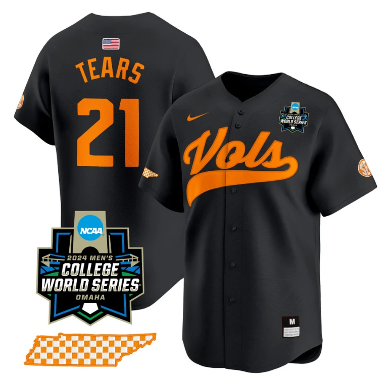 Kavares Tears Jersey #21 Tennessee Volunteers 2024 College World Series Vapor Premier Limited NCAA Baseball Stitched Black by My Store