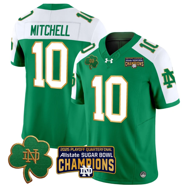 Kris Mitchell Jersey #10 Notre Dame 2025 Sugar Bowl Champions Green Alternate by NCAA Football Jersey