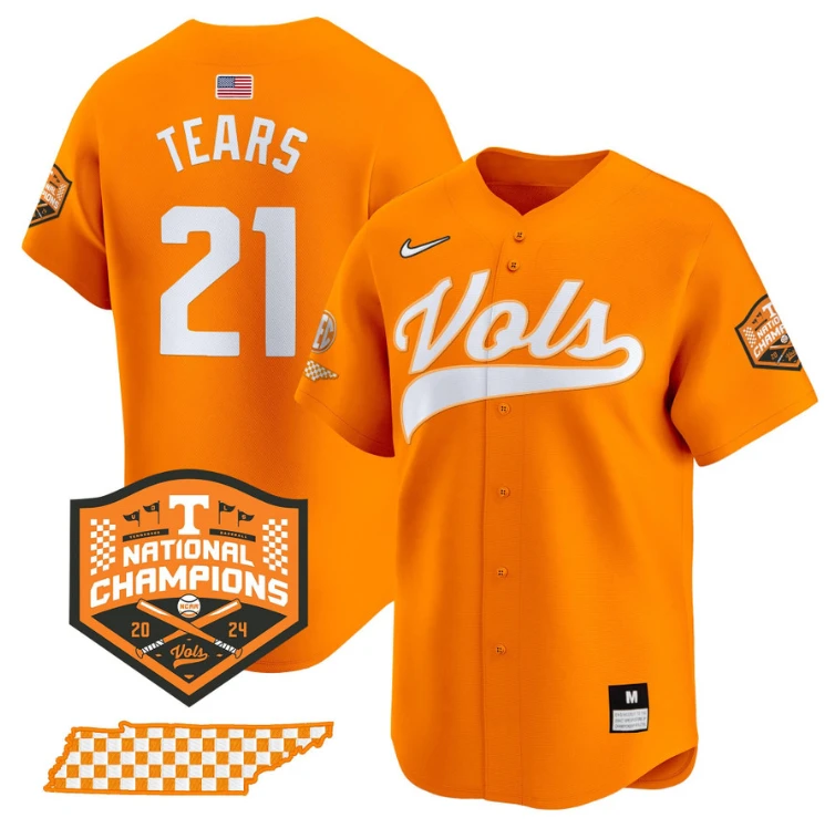 Kavares Tears Jersey #21 Tennessee Volunteers Baseball 2024 Champions Vapor Premier Limited Orange by My Store