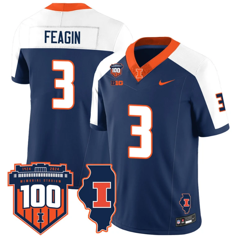 Kaden Feagin Jersey #3 Illinois Fighting Vapor Limited College Football Stitched Navy Alternate by My Store