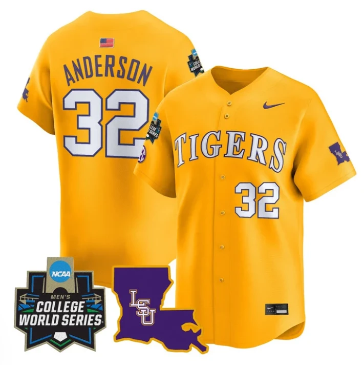 Kade Anderson Jersey #32 LSU Tigers 2025 World Series Stitched Gold by My Store