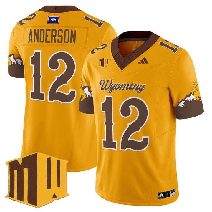 Kaden Anderson Jersey #12 Wyoming Cowboys 2025 Vapor Limited Stitched Gold Limited by NCAA Football Jersey