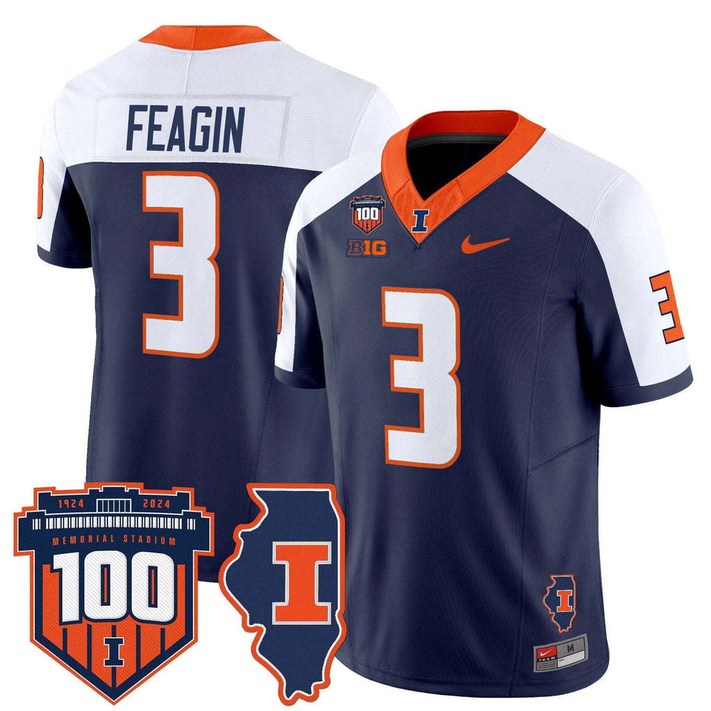 Kaden Feagin Jersey #3 Illinois Fighting 100th Memorial Stadium Navy Alternate by My Store