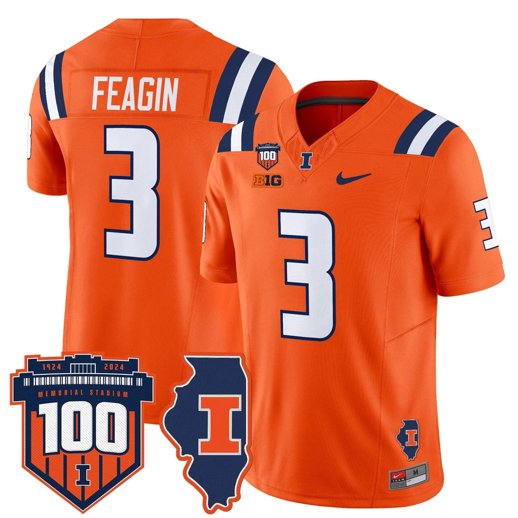 Kaden Feagin Jersey #3 Illinois Fighting 100th Memorial Stadium Orange by My Store