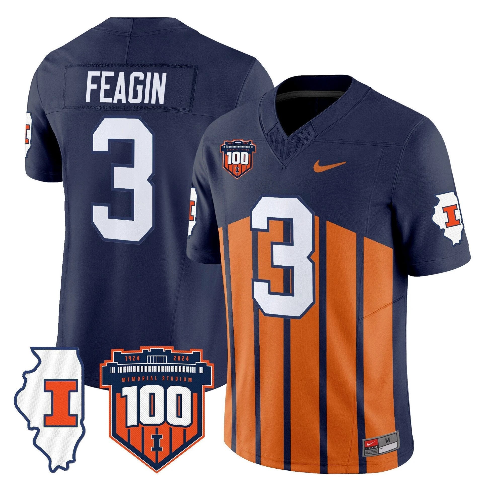 Kaden Feagin Jersey #3 Illinois Fighting 100th Memorial Stadium Throwback by My Store