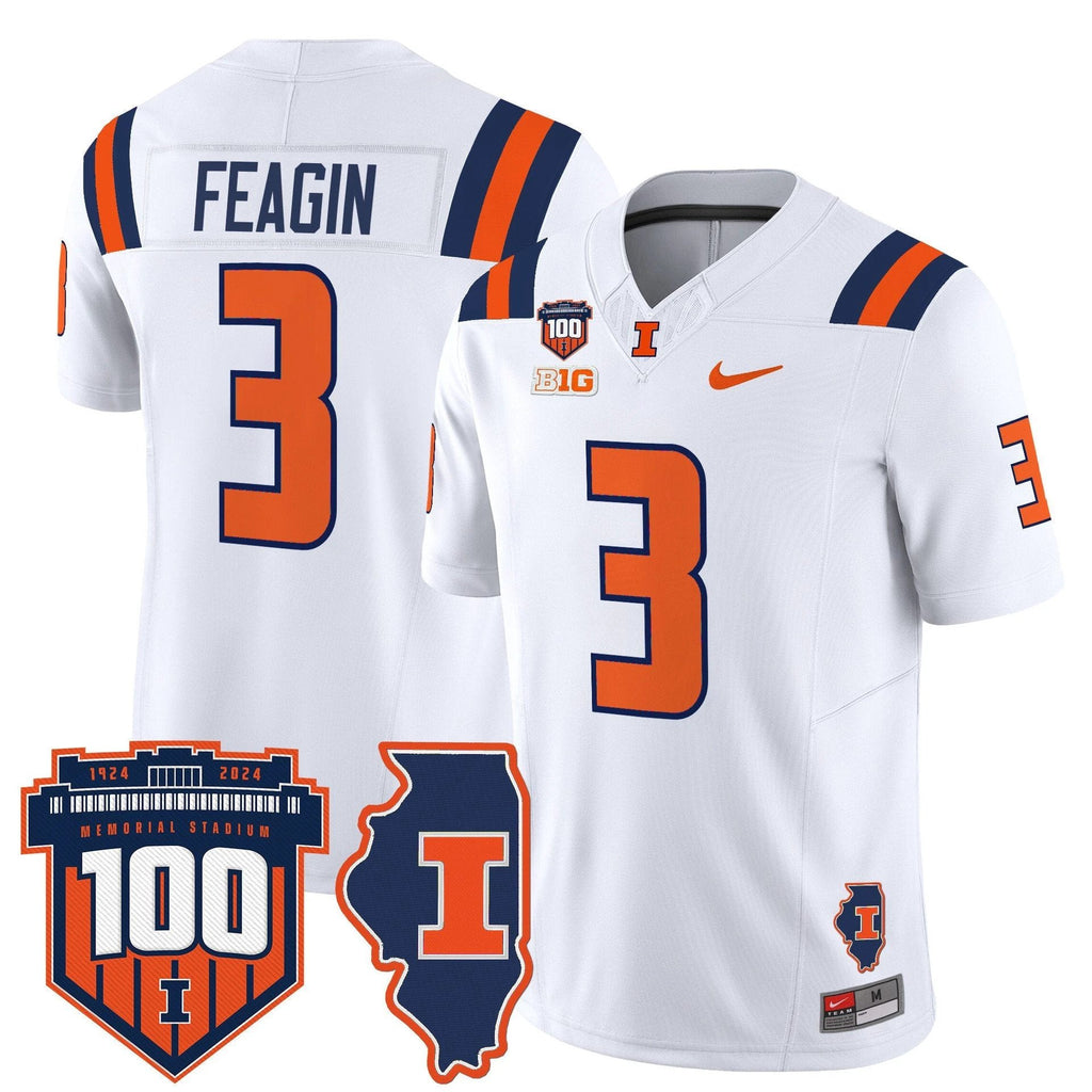 Kaden Feagin Jersey #3 Illinois Fighting 100th Memorial Stadium White by My Store