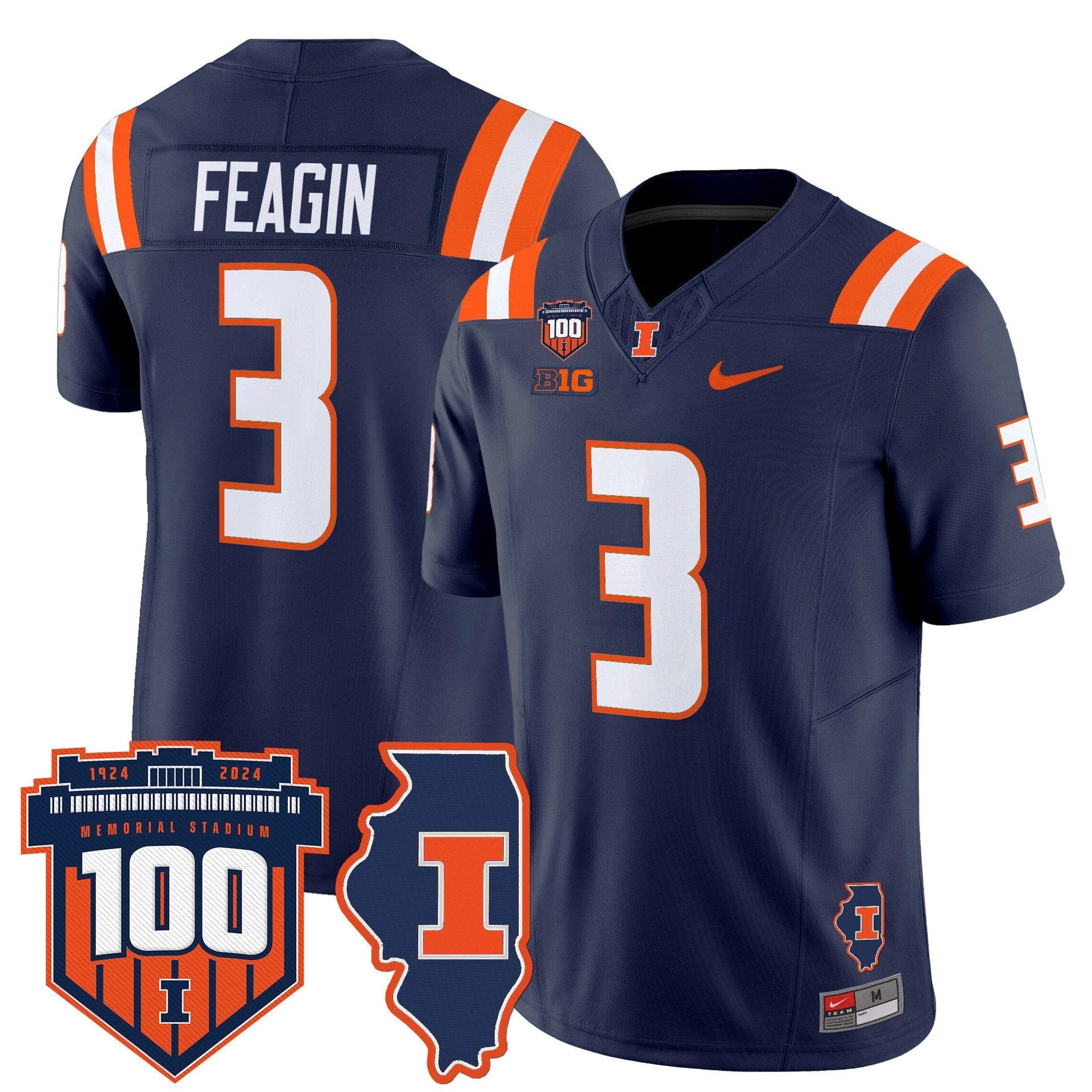 Kaden Feagin Jersey #3 Illinois Fighting 100th Memorial Stadium by My Store NCAA Football Jerseys