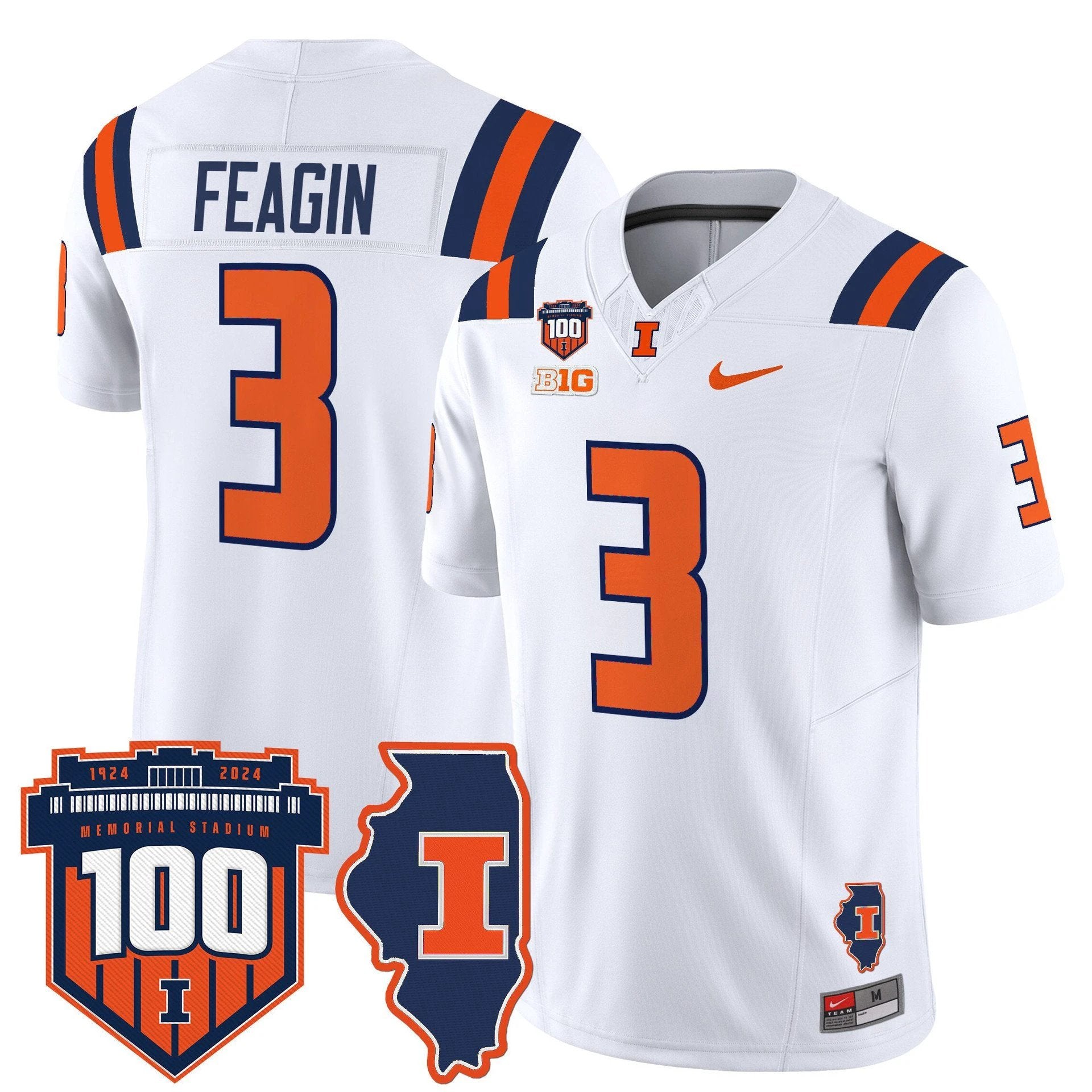 Kaden Feagin Jersey #3 Illinois Fighting 100th Memorial Stadium by My Store NCAA Football Jerseys