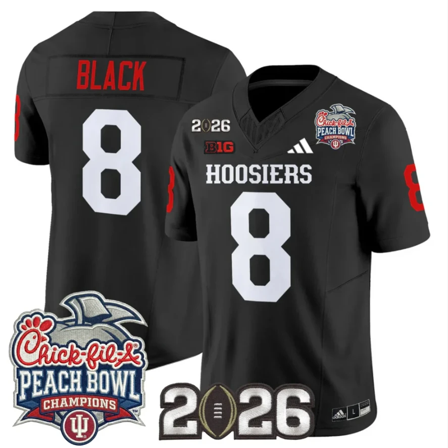 Kaelon Black Jersey #8 Indiana Hoosiers 2026 Peach Bowl Champions Patch Stitched by My Store NCAA Football Jerseys