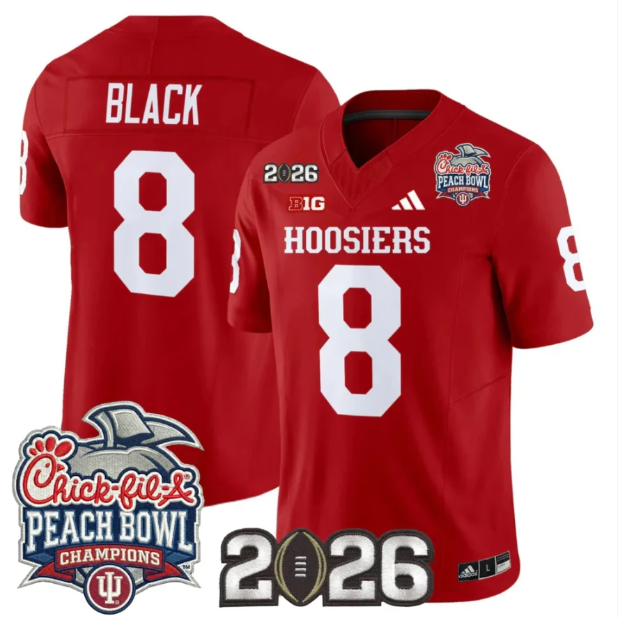 Kaelon Black Jersey #8 Indiana Hoosiers 2026 Peach Bowl Champions Patch Stitched by My Store NCAA Football Jerseys