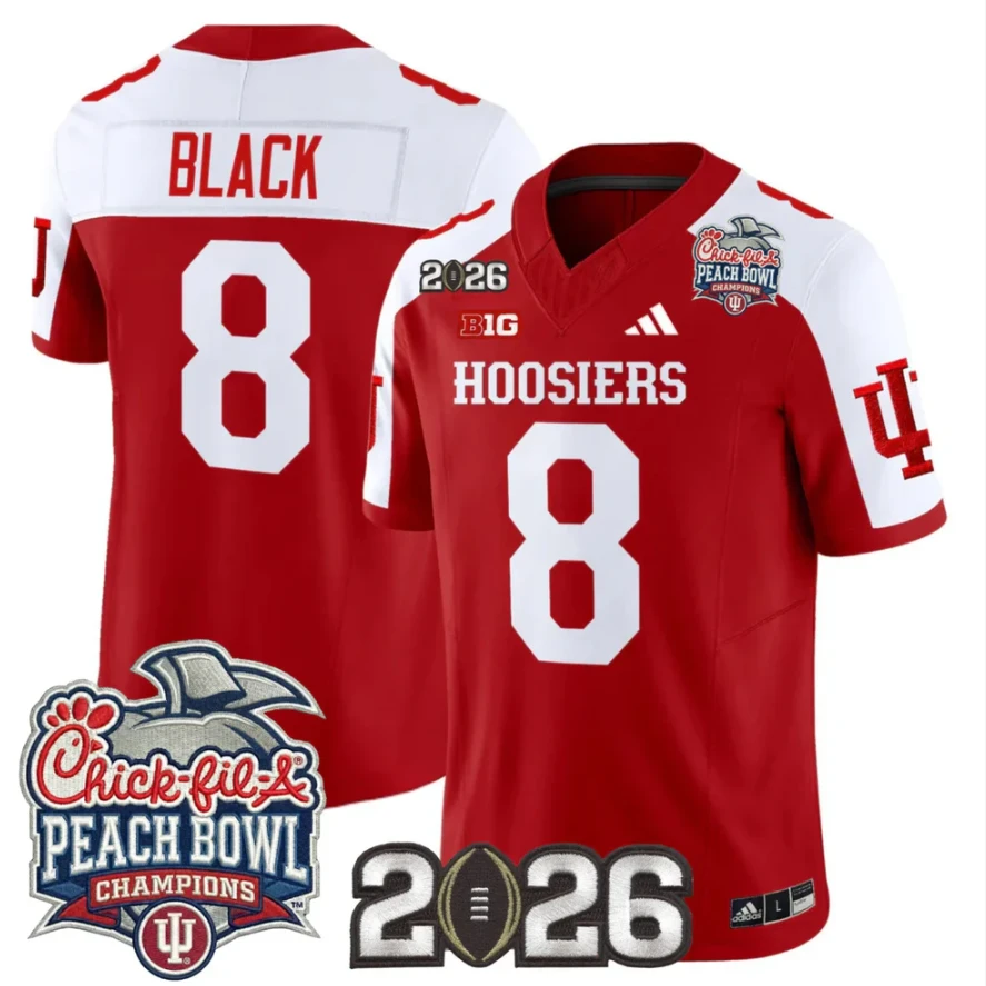 Kaelon Black Jersey #8 Indiana Hoosiers 2026 Peach Bowl Champions Patch Stitched by My Store NCAA Football Jerseys