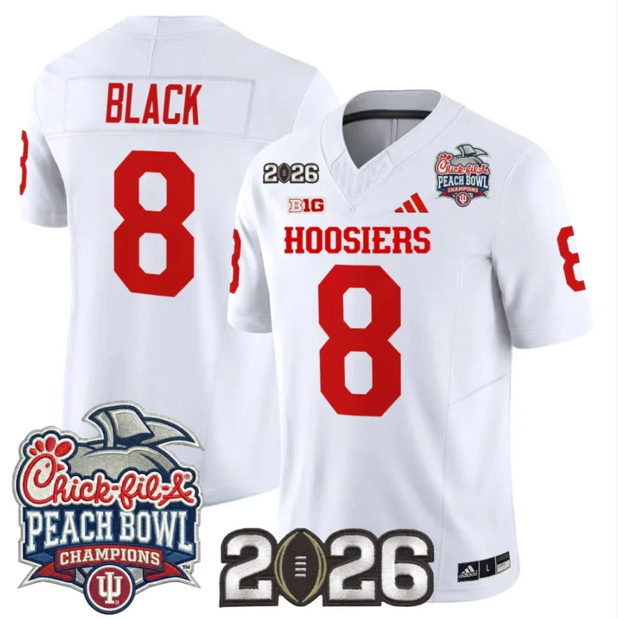 Kaelon Black Jersey #8 Indiana Hoosiers 2026 Peach Bowl Champions Patch Stitched by My Store NCAA Football Jerseys