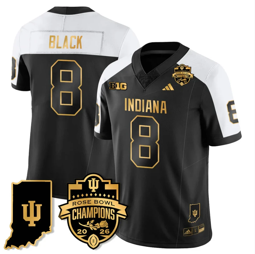 Kaelon Black Jersey #8 Indiana Hoosiers 2026 Rose Bowl Champions Patch Stitched by My Store NCAA Football Jerseys