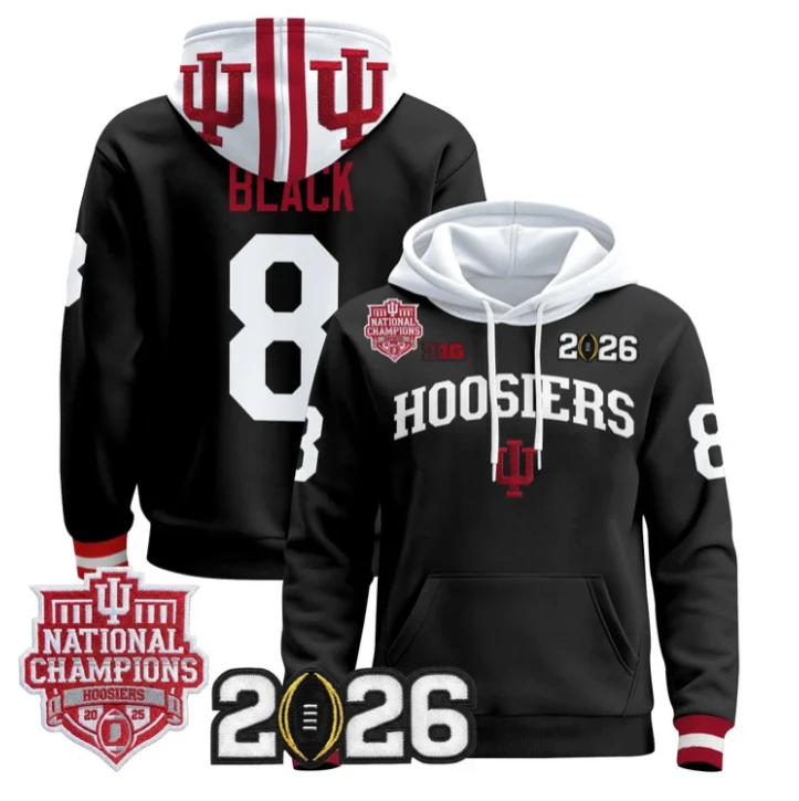 Kaelon Black Pullover Hoodie #8 Hoosiers 2025 National Champions Stitched by Hoodie Pullover