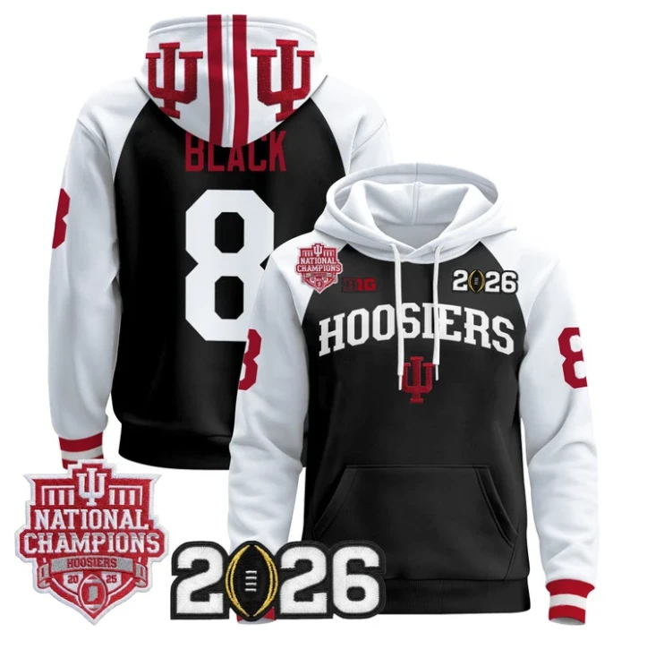 Kaelon Black Pullover Hoodie #8 Hoosiers 2025 National Champions Stitched by Hoodie Pullover