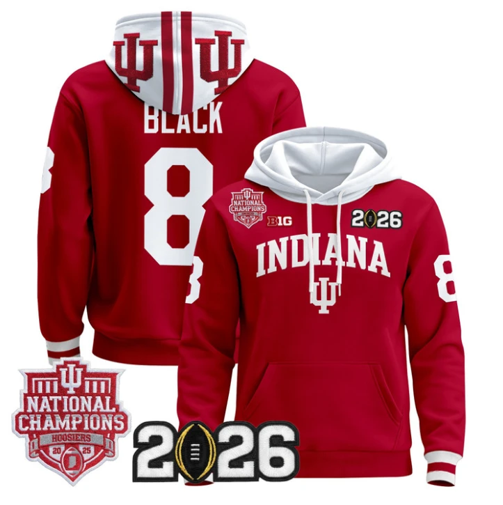 Kaelon Black Pullover Hoodie #8 Hoosiers 2025 National Champions Stitched by Hoodie Pullover