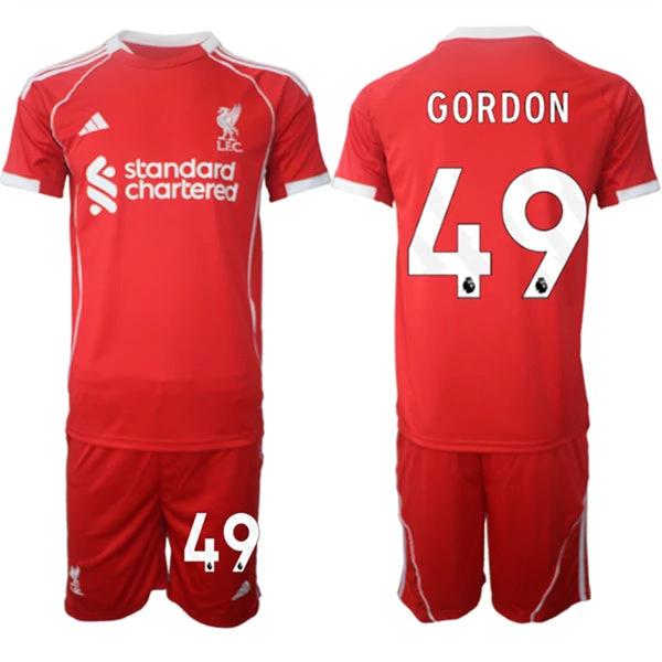 Kaide Gordon Jersey #49 Liverpool Red Home 2025 Soccer Suit by Soccer Jersey