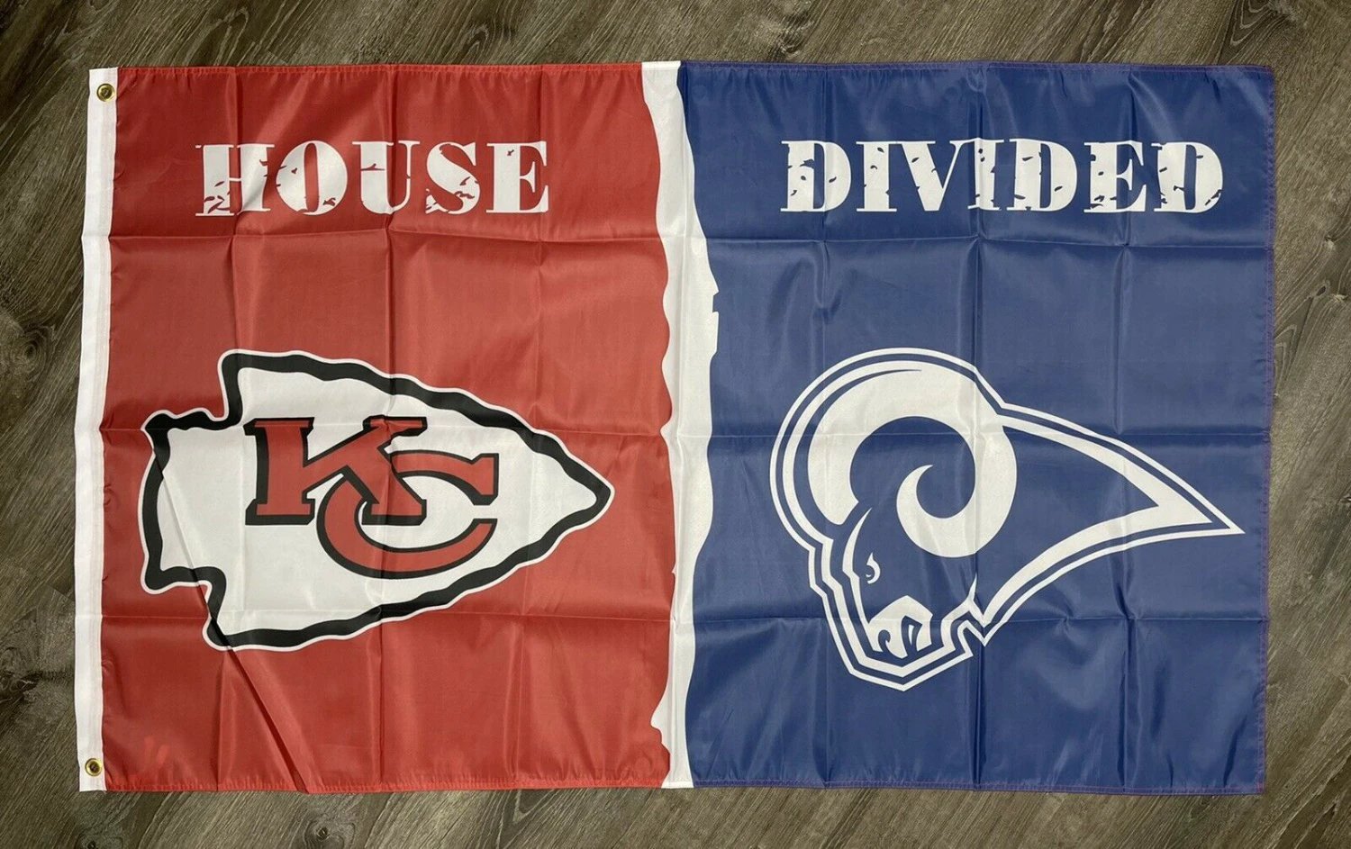 Kansas City Chiefs vs Los Angeles Rams House Divided Flag 3x5 ft Banner by flagsjustdoit