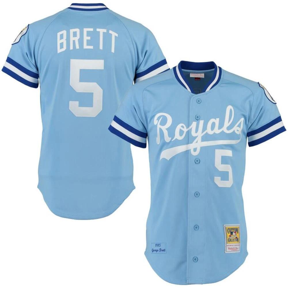 Kansas City Royals George Brett Blue 1985 Throwback Jersey by My Store