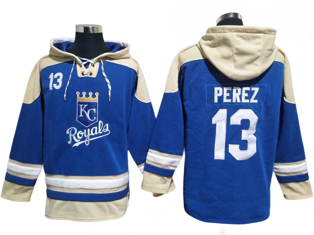 Kansas City Royals #13 Salvador Perez Blue Pullover Hoodie by Hoodie Pullover