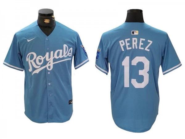 Kansas City Royals #13 Salvador Perez Light Blue Cool Base Jersey by My Store