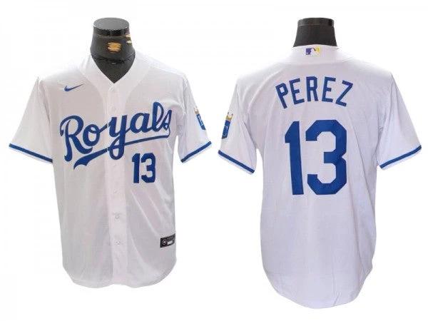 Kansas City Royals #13 Salvador Perez White Home Limited Jersey by My Store