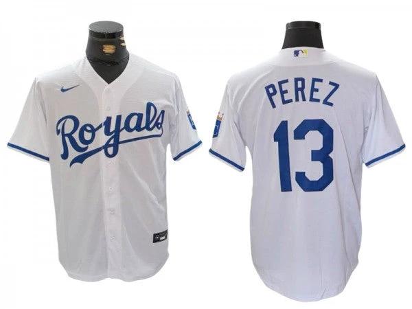 Kansas City Royals #13 Salvador Perez White Home Replica Jersey by My Store
