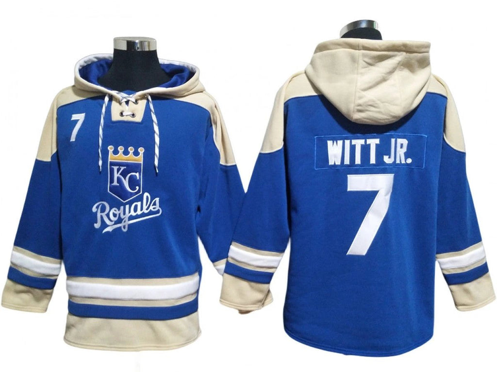 Kansas City Royals #7 Bobby Witt Jr. Blue Pullover Hoodie by Hoodie Pullover
