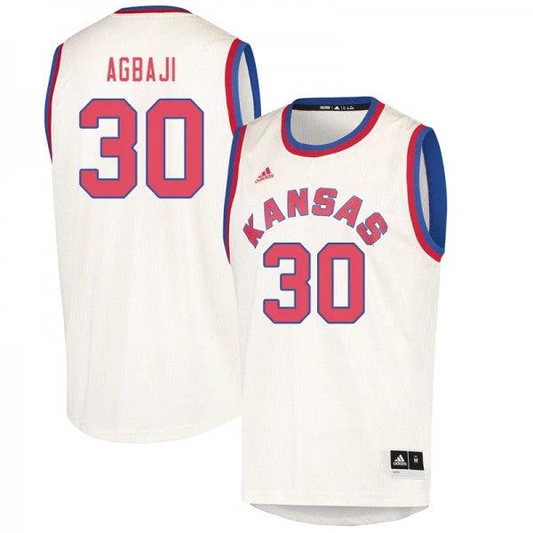 Kansas Jayhawks #30 Ochai Agbaji Jersey Cream Embroidery College Basketball Jerseys by My store basketball