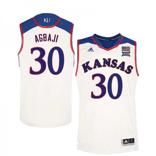 Kansas Jayhawks #30 Ochai Agbaji Jersey White College Basketball Jerseys by My store basketball