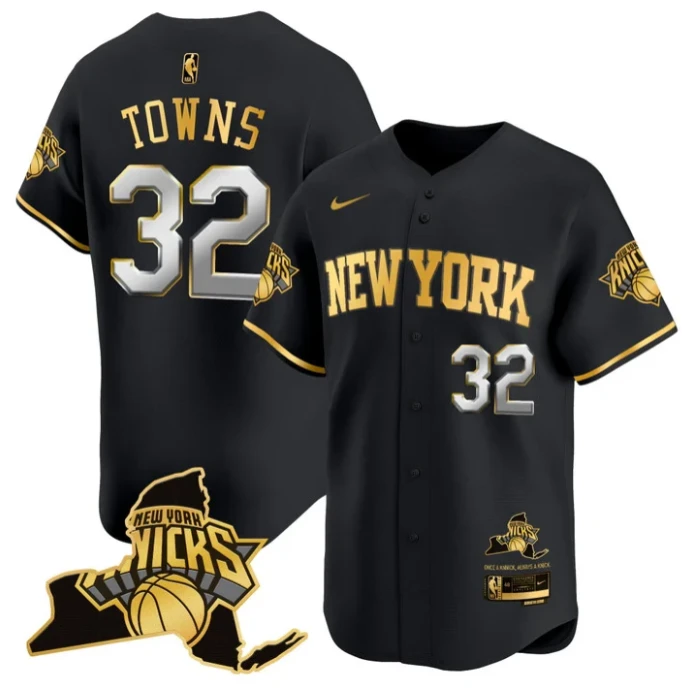 Karl-Anthony Towns Jersey #32 New York Knicks Vapor Baseball Stitched Black Gold by My Store