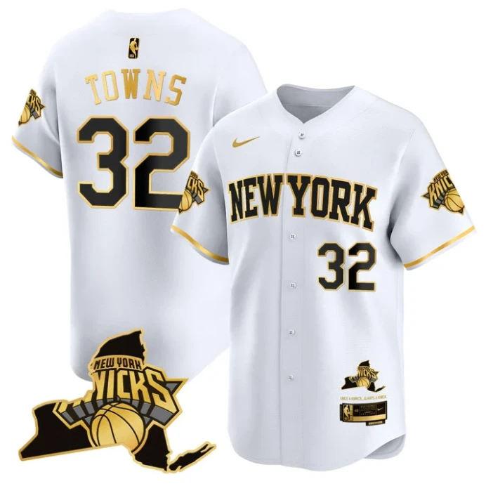 Karl-Anthony Towns Jersey #32 New York Knicks Vapor Baseball Stitched White Gold by My Store