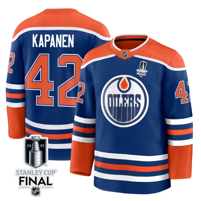 Kasperi Kapanen 42 Edmonton Oilers 2025 STANLEY CUP Final Patch Home Men Jersey Royal by Hockey David