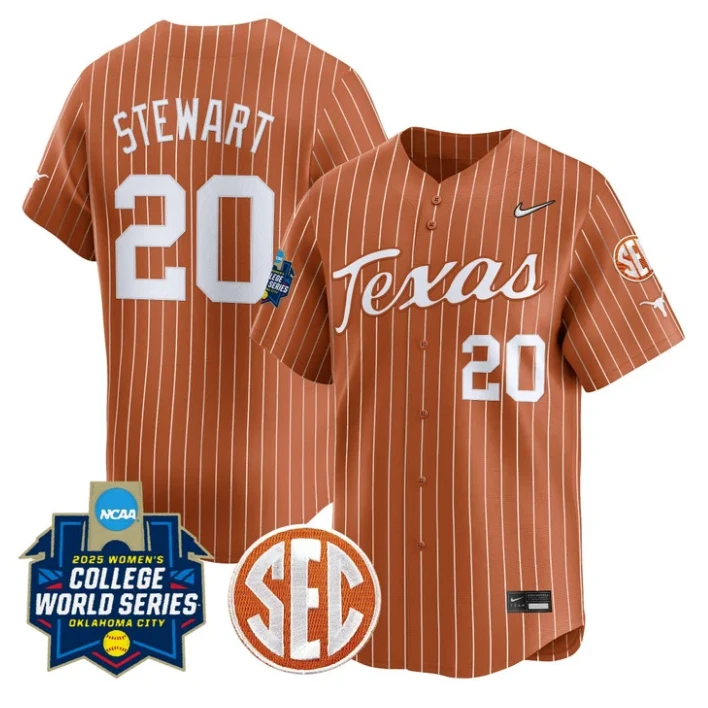 Katie Stewart Jersey #20 Texas Longhorns 2025 World Series Stitched Orange Pinstripe by My Store