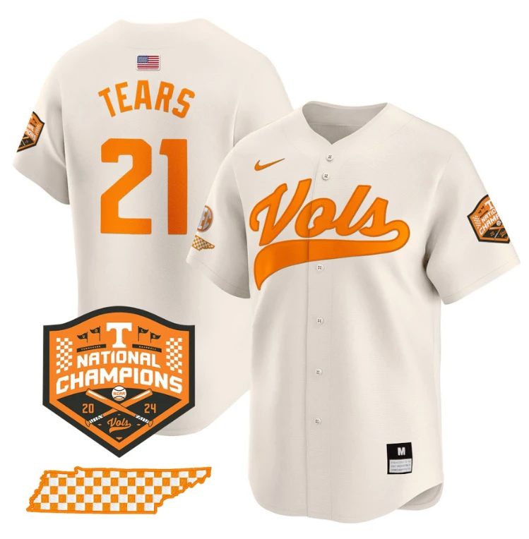 Kavares Tears Jersey #21 Tennessee Vols 2024 Champions Stitched Cream by My Store