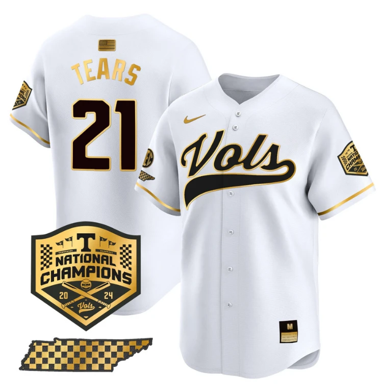 Kavares Tears Jersey #21 Tennessee Vols 2024 Champions Stitched White Gold by My Store