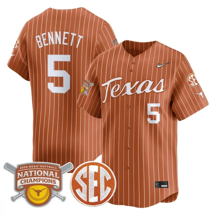 Kaydee Bennett Jersey #5 Texas Longhorns 2025 National Champions Orange Pinstripe by My Store