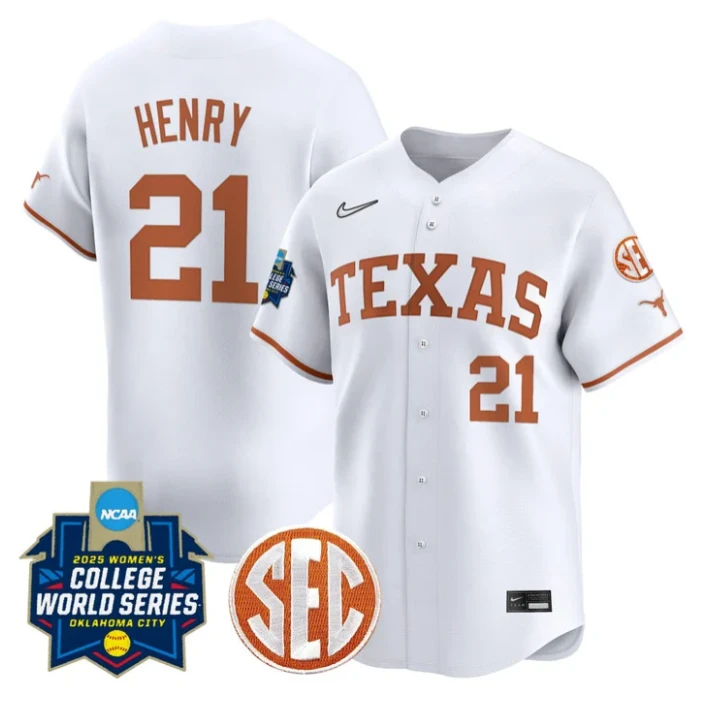 Kayden Henry Jersey #21 Texas Longhorns 2025 World Series Stitched White by My Store